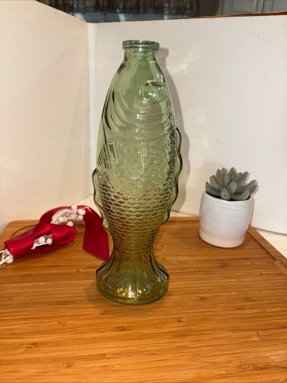 Vintage Italian Green Glass Fish Sculpture Vase - Decorative Home Accent